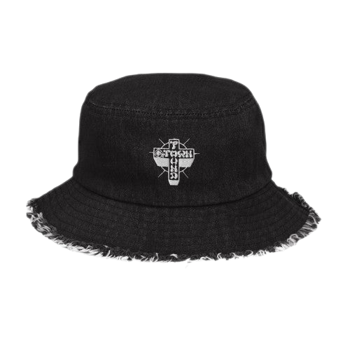 Pound Town - Distressed denim bucket hat