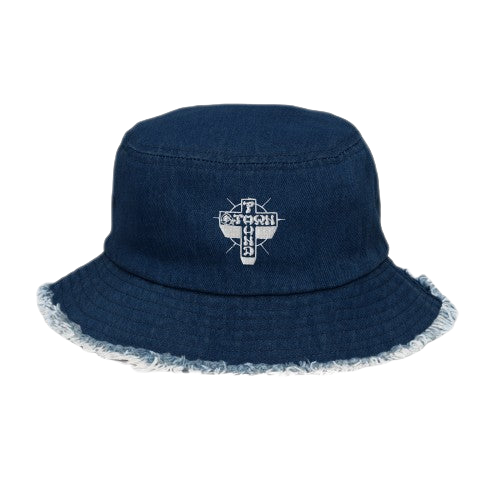 Pound Town - Distressed denim bucket hat